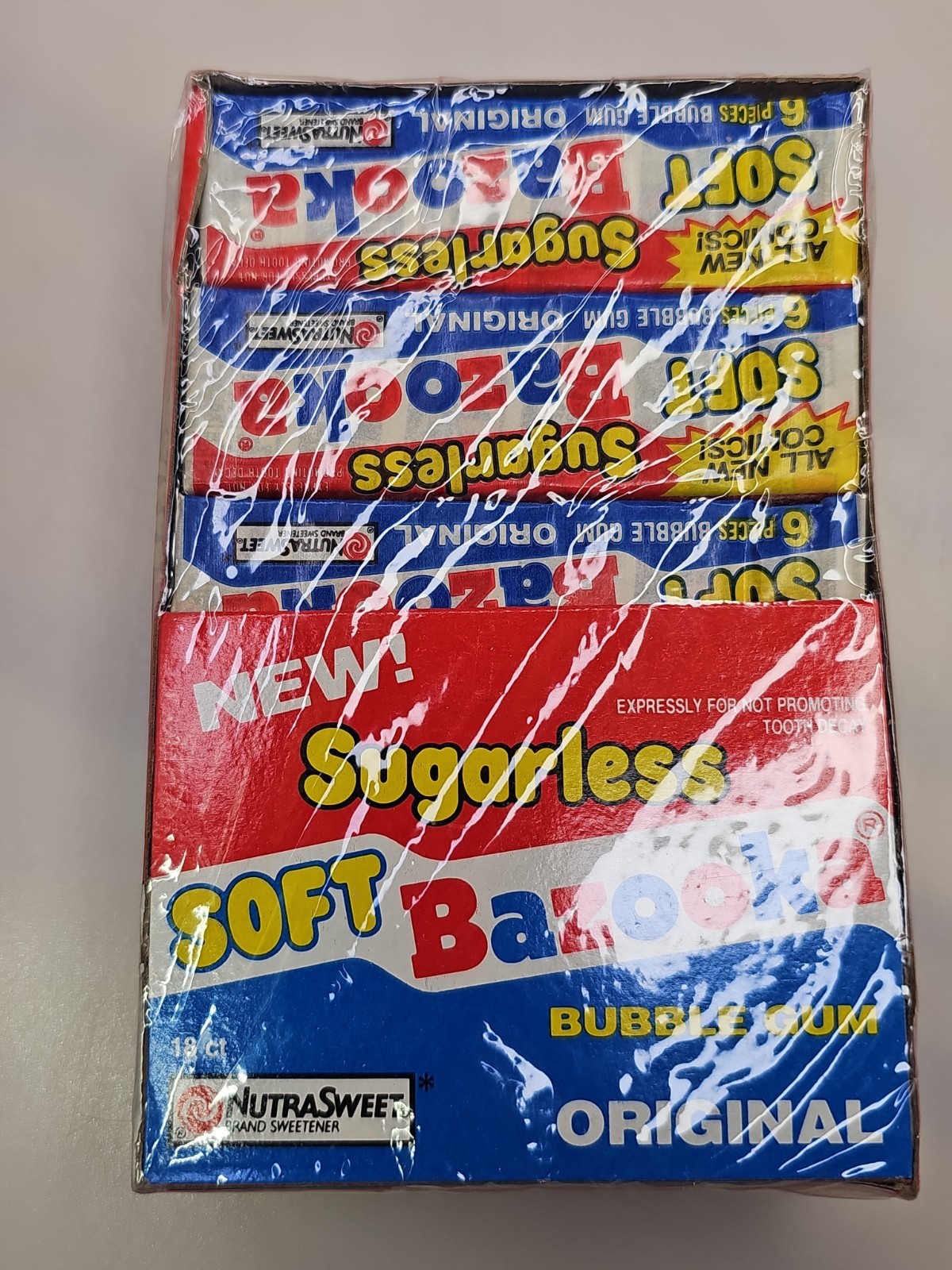 Vintage BAZOOKA BUBBLE GUM SUGARLESS SEALED BOX NOS 18CT NUTRASWEET 