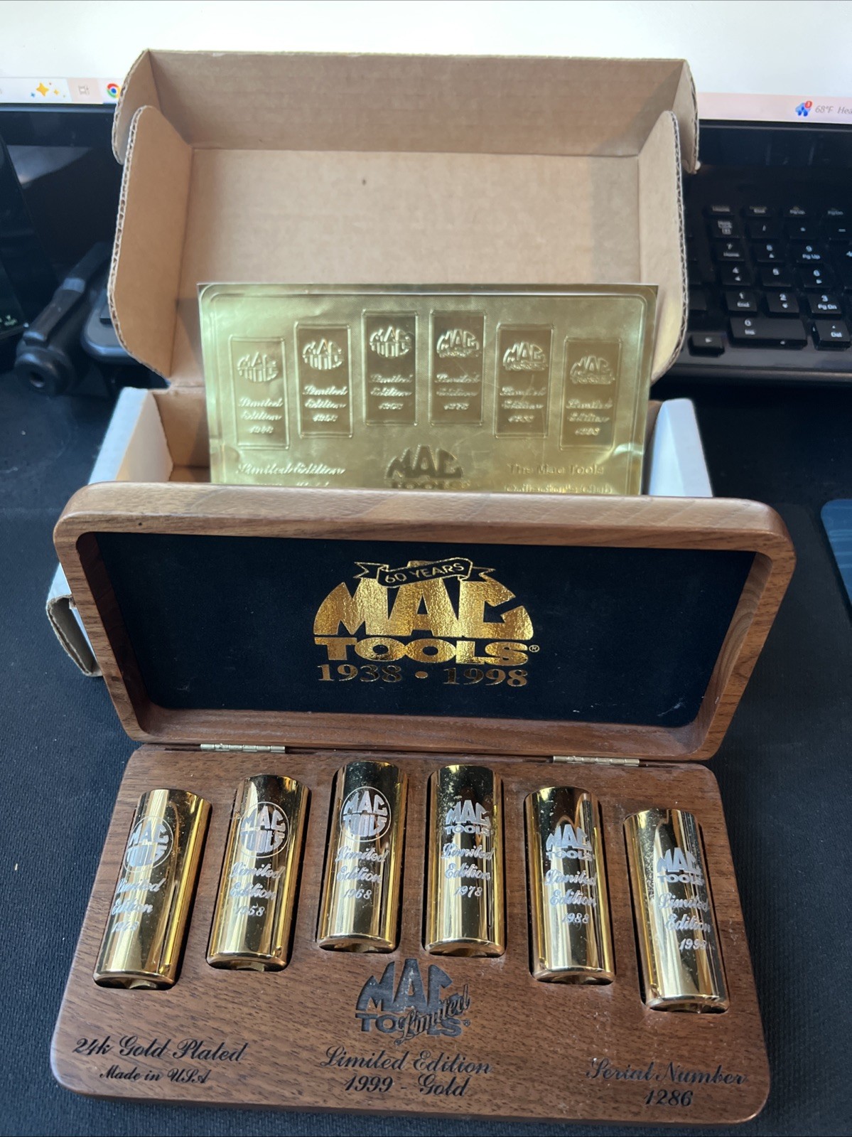 Mac Tools Limited Edition 60 Years 1938-1998 24k Gold Plated Socket SET Snap On