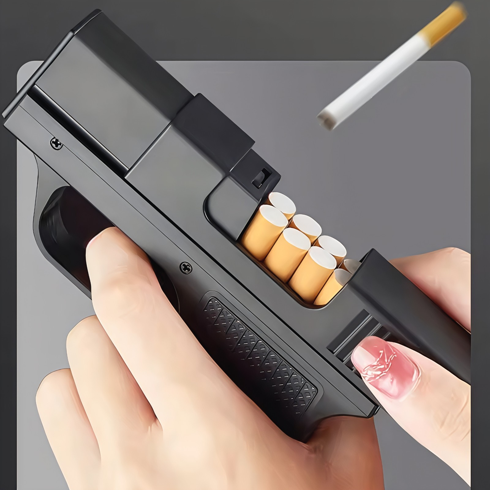 Cool Pistol Shape Torch Lighter & Cigarette Box, Refillable Blue Flame mens Gift
