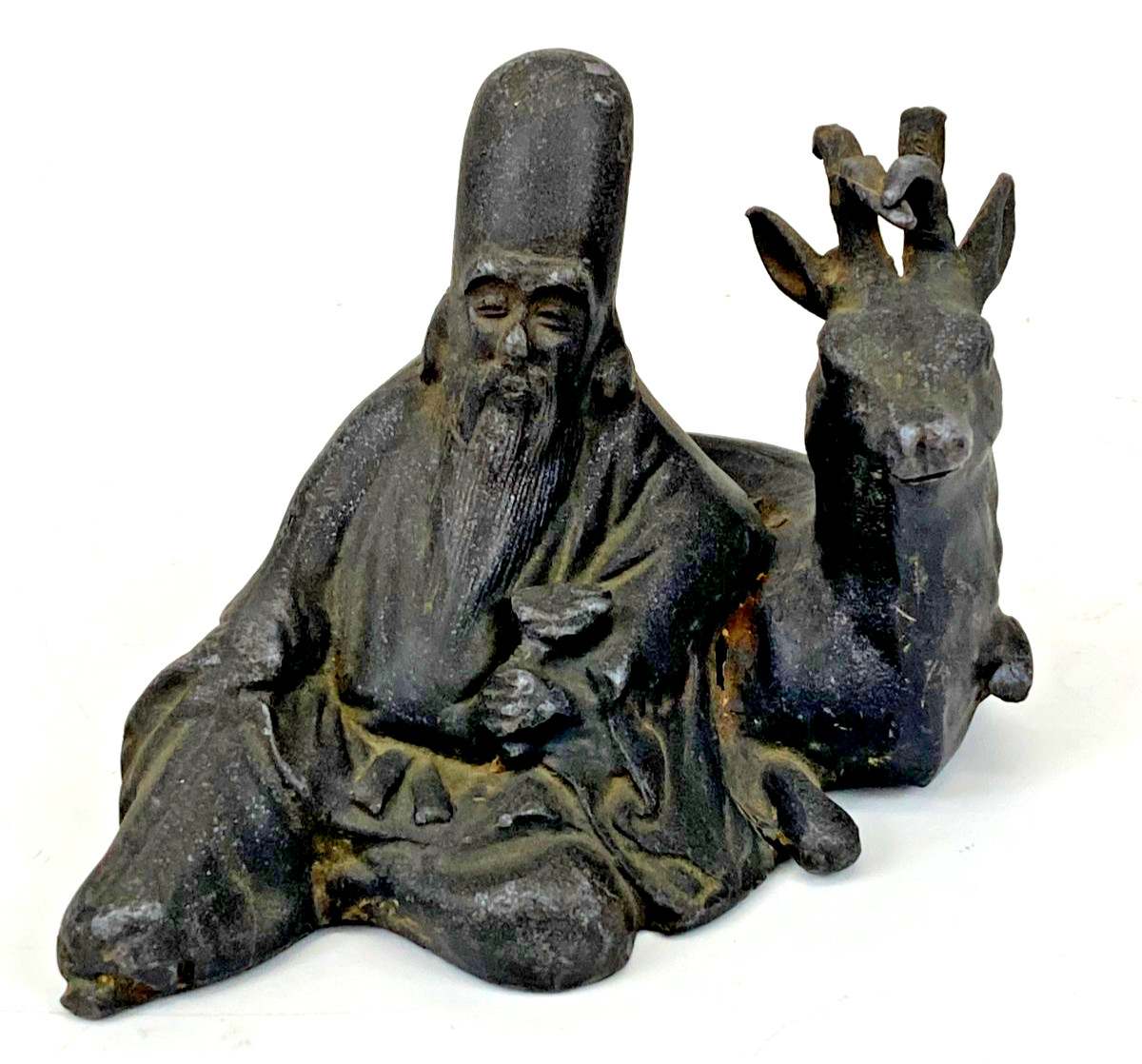 Japanese Vintage Jurojin and Deer Figurine