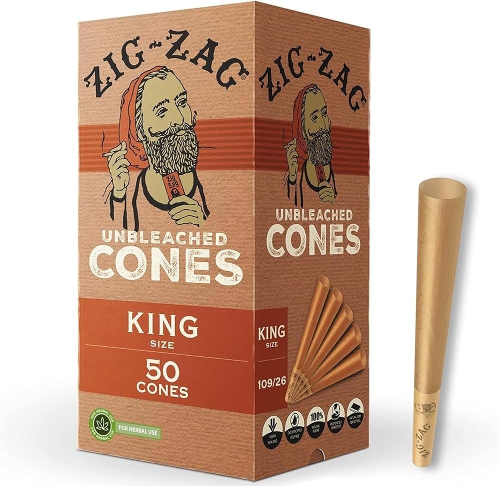 Zig Zag Unbleached Cones King Size Bulk 1 Pack 50 CT
