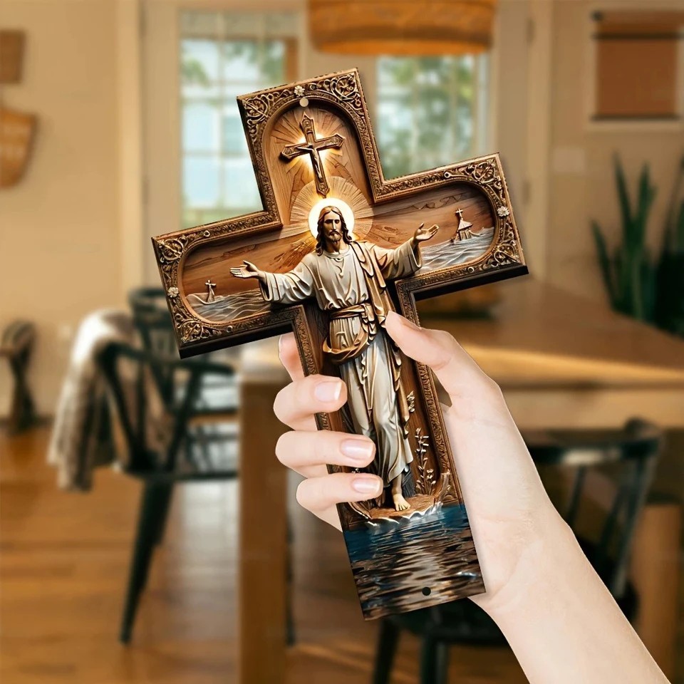 Jesus Christ Cross Christian Religious Wooden Wall Decor Faith Home Church Gift 