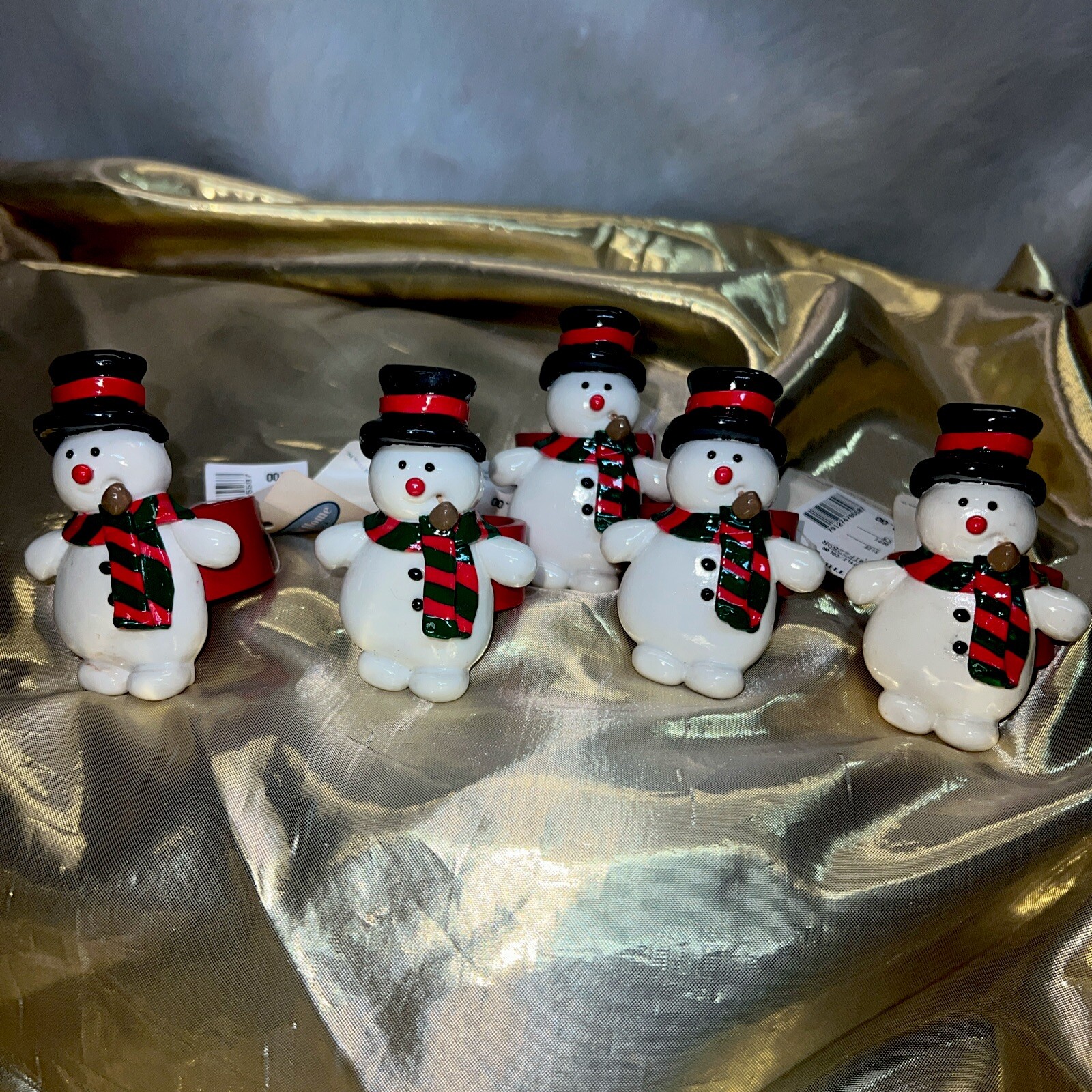 5 VTG SNOWMAN NAPKIN HOLDER AMERICAN HOME NEW WITH TAGS 1990s RESIN