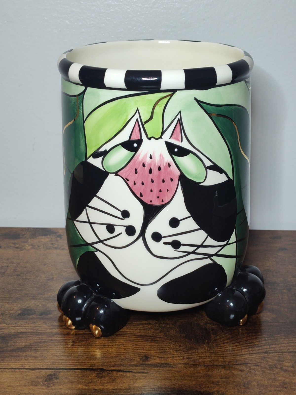 Whimsical 3-Footed Clancy Cat Vase SWAK By Lynda Corneille Utensil Holder Fun