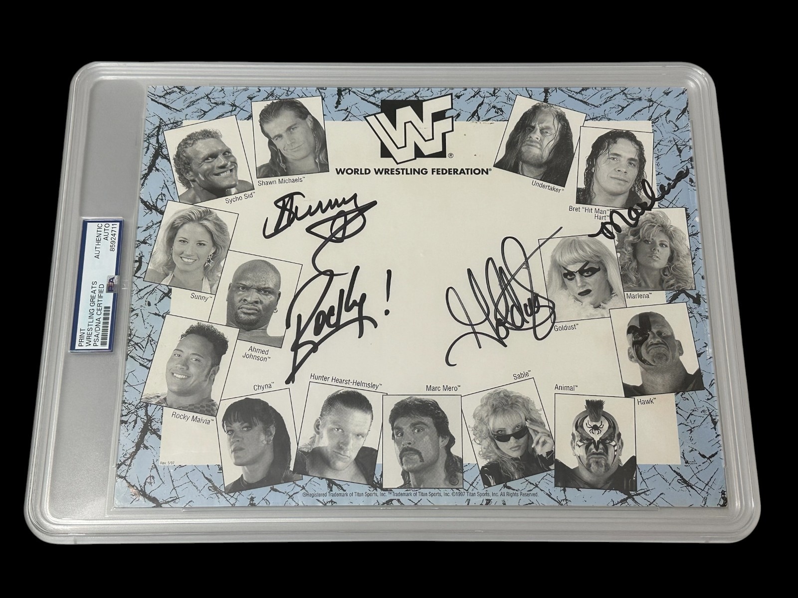Dwayne Johnson Rocky Maivia The Rock Goldust WWE WWF Signed Autograph Photo PSA
