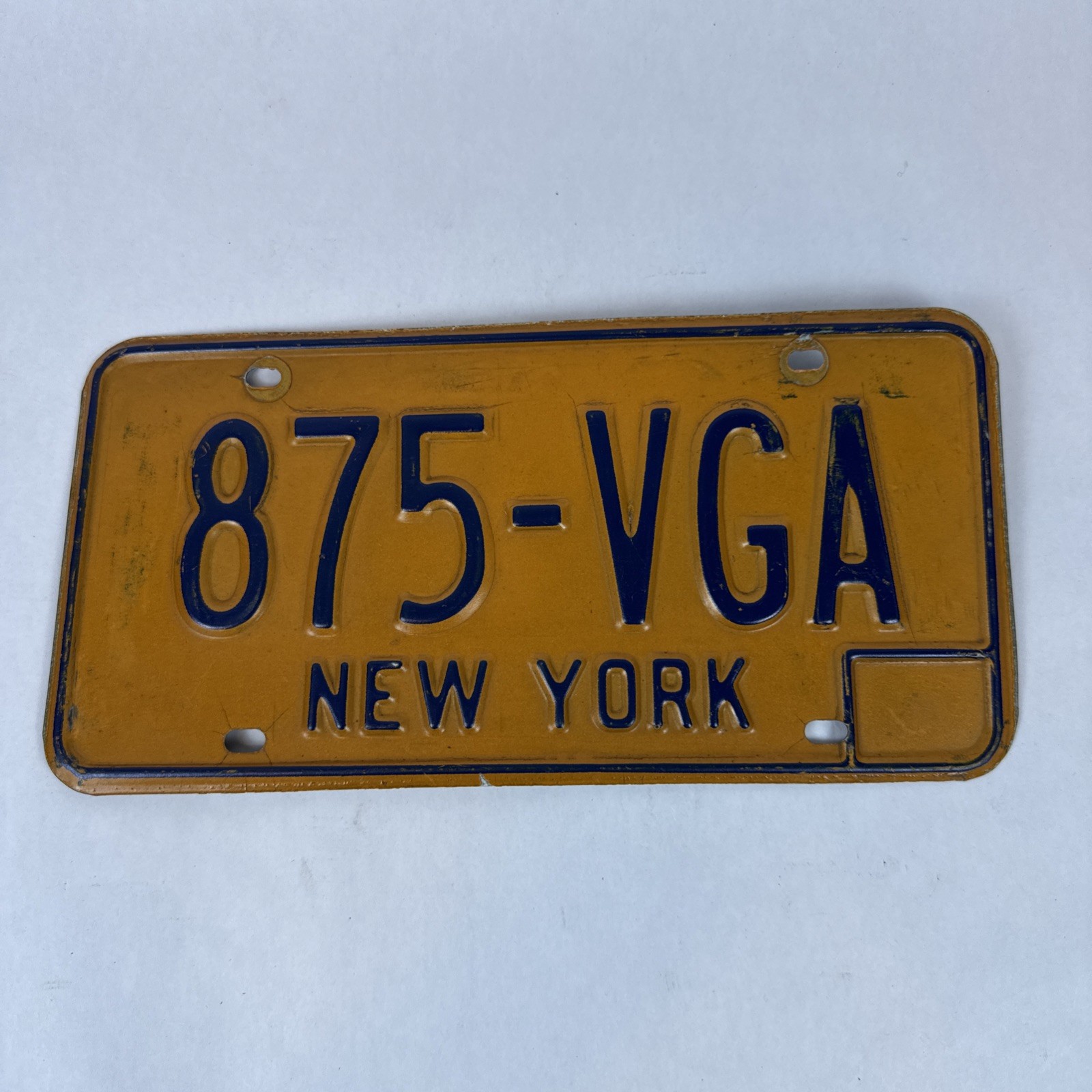 Vintage 1970s-80s New York Gold/Blue License Plate Tag 875-VGA