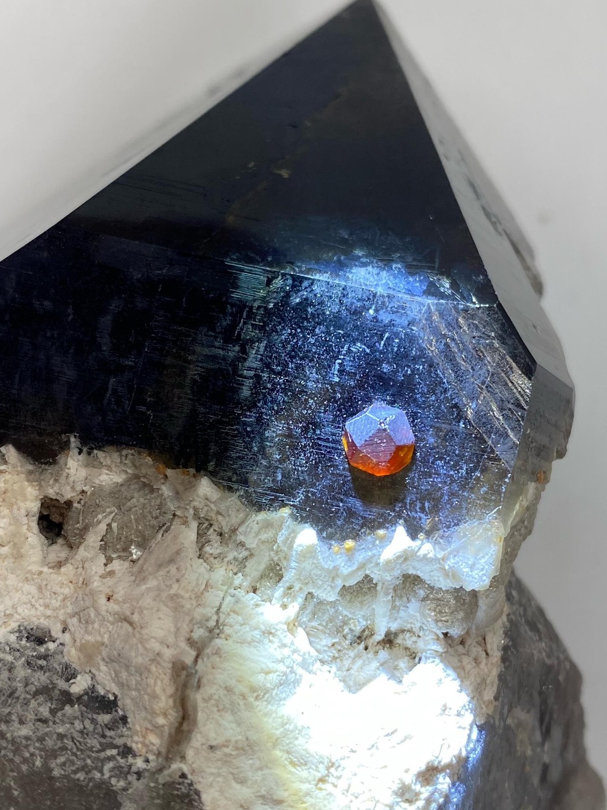 XL Deep Smoky Quartz Scepter with Orange Garnets **Self Standing**