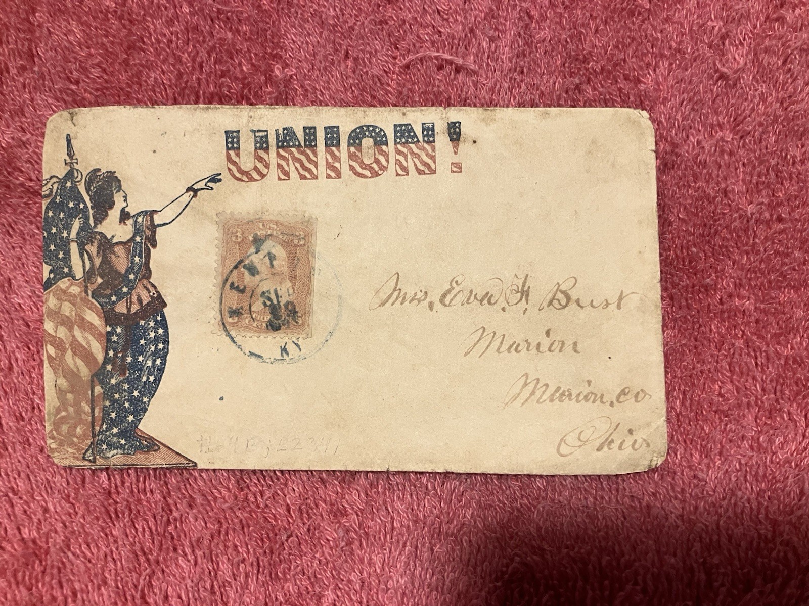 Civil War Era Northern Patriotic Envelope With Canceled Three Cents Stamp
