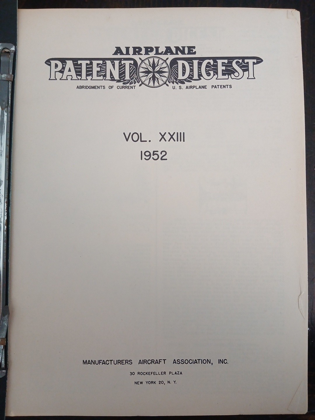 Airplane Patent Digest Vol. XXIII 1952 Original Book