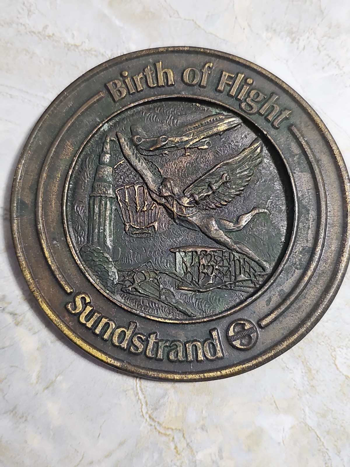 2 Vintage Sundstrand “Birth of Flight” Bronze Metal Coaster Plaque Aviation
