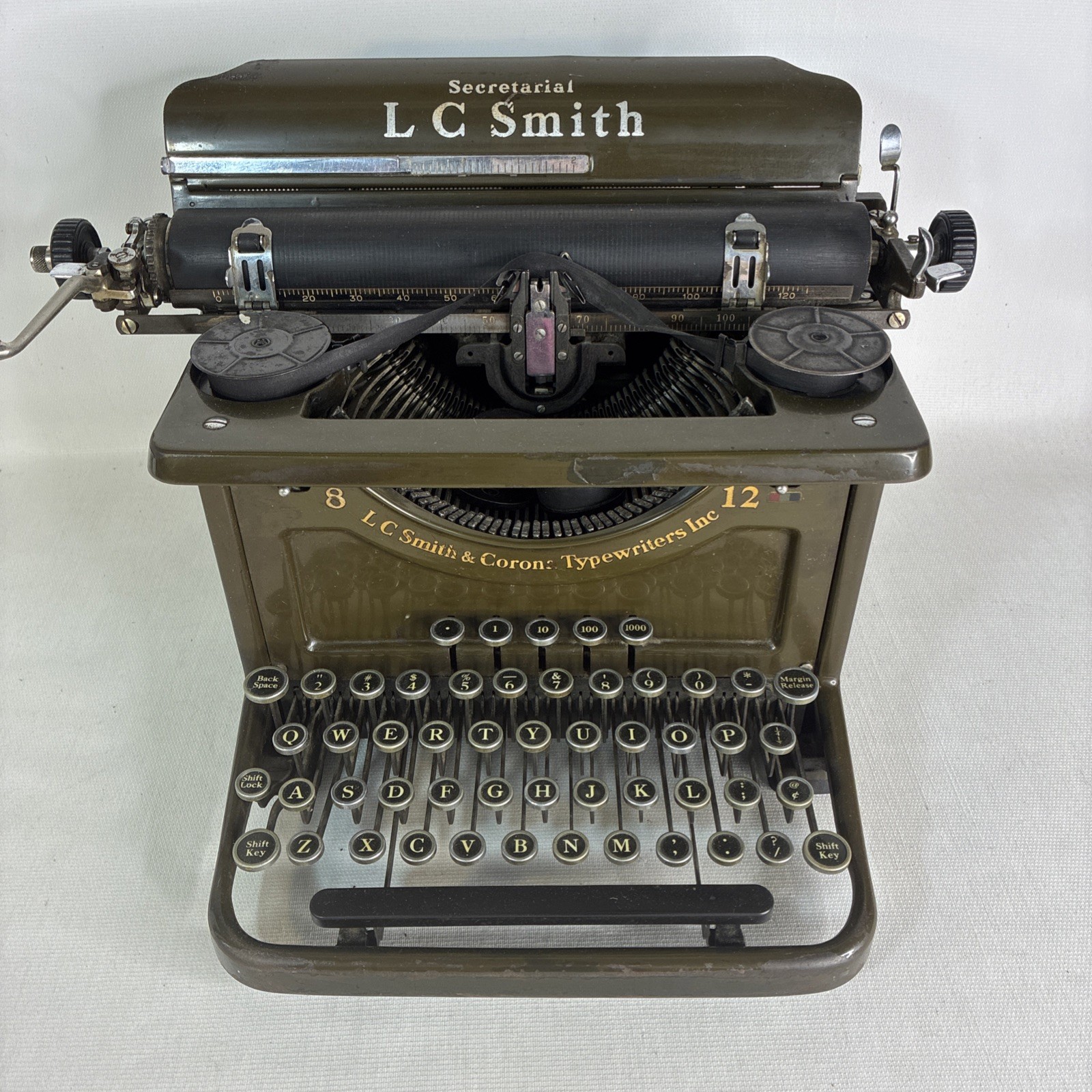 Antique 1920s 1930s LC Smith Secretarial 8-12 Manual Mechanical Typewriter 