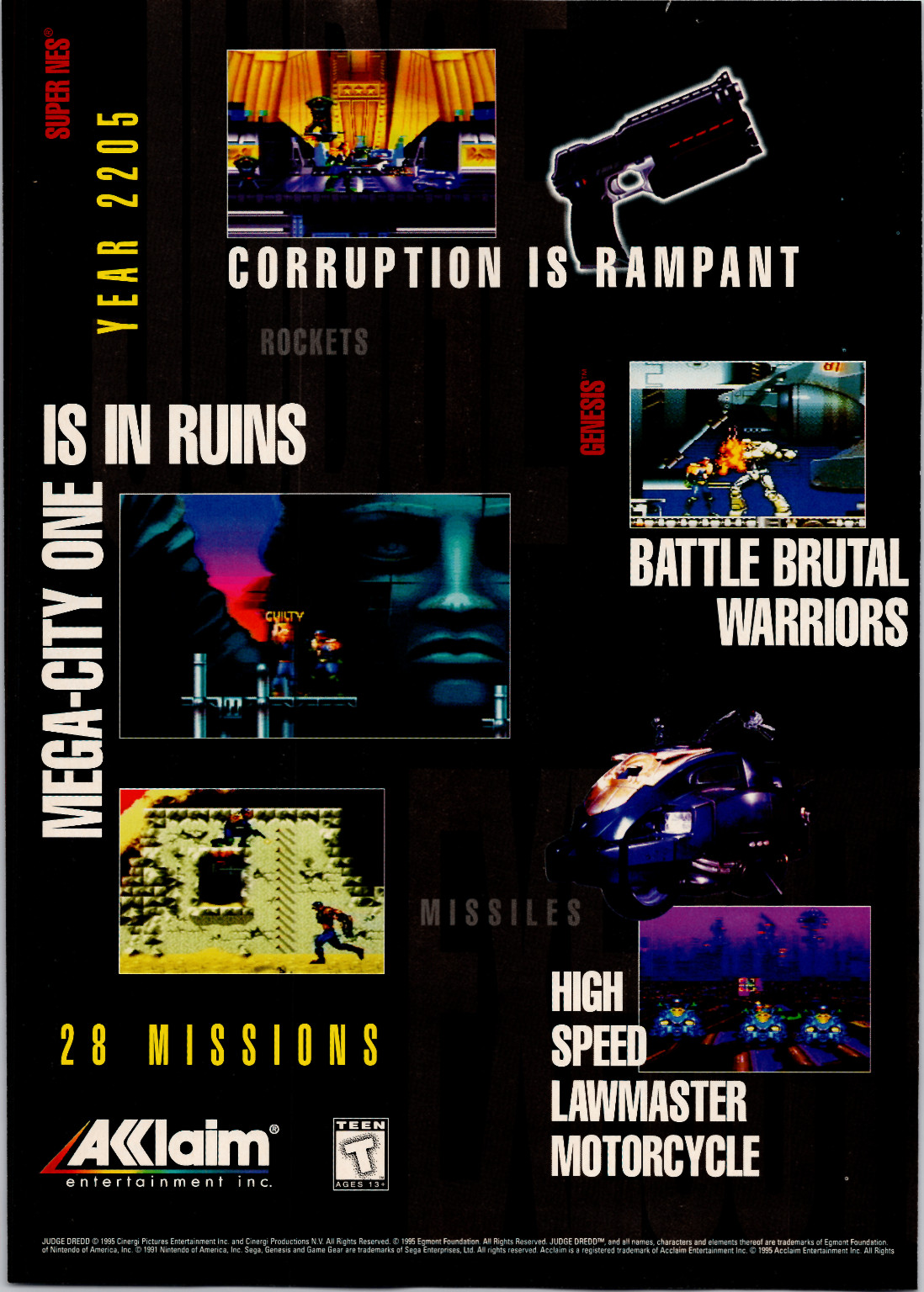 Acclaim Judge Dredd Video Game Vintage 1995 Poster Print Ad Super NES Genesis