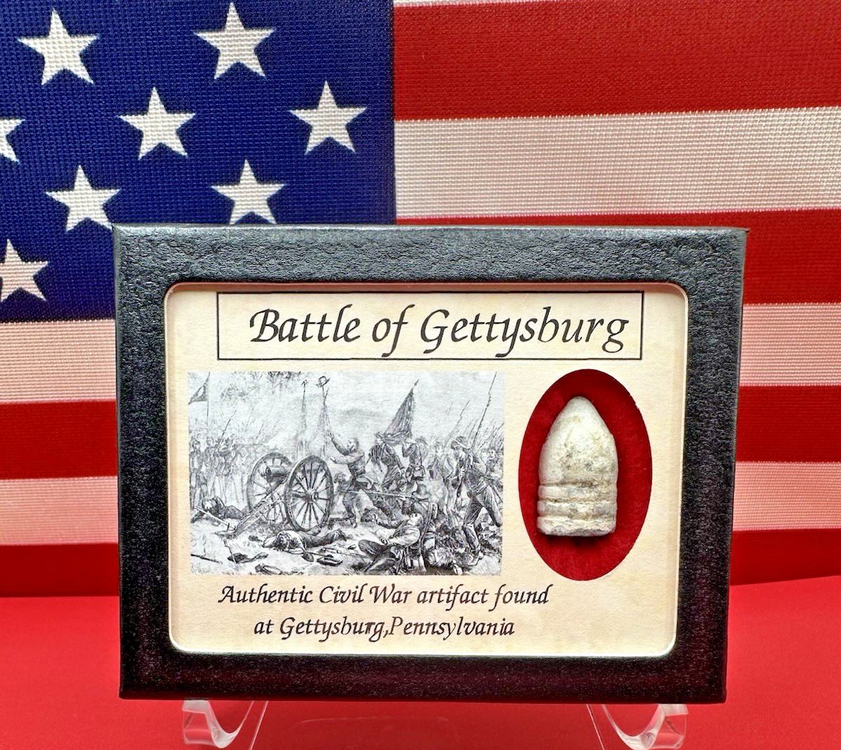 Dropped Civil War Bullet from Gettysburg in Matted Display Case with COA