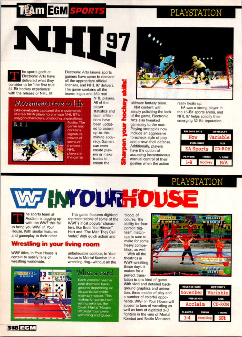EA Sports NHL 97 WWF In Your House PlayStation Magazine Print Ad 1996 Vintage
