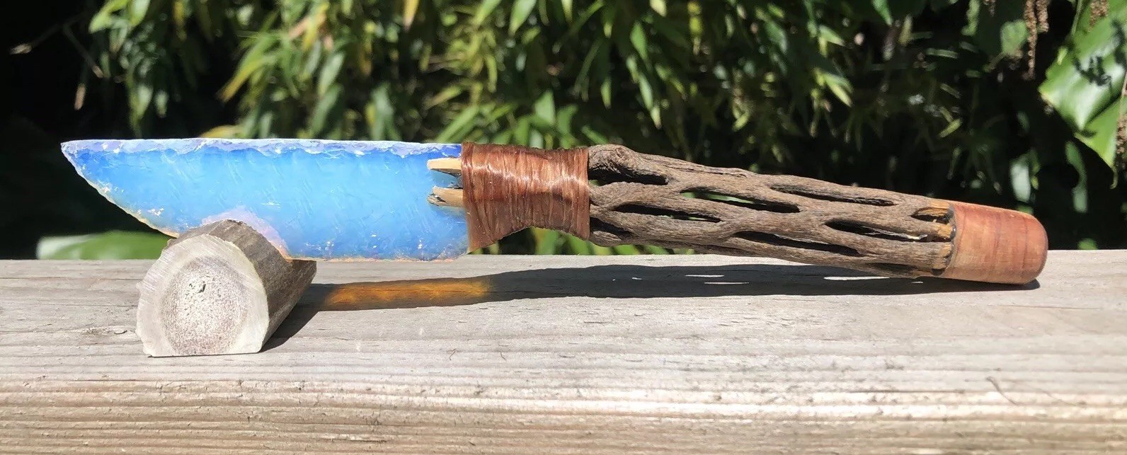 Fire Opal Blade Knife Natural Cactus Handle Flint Knapping Knap Art Knives