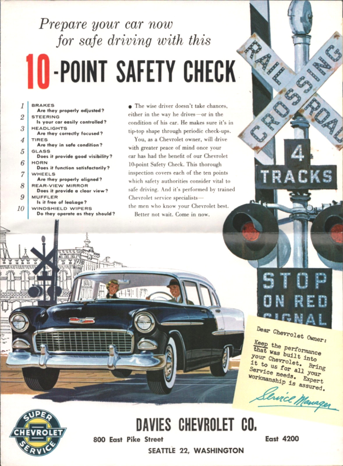 1956 DAVIES CHEVROLET CO. automobile advertising mailer A1 / SEATTLE, WASHINGTON