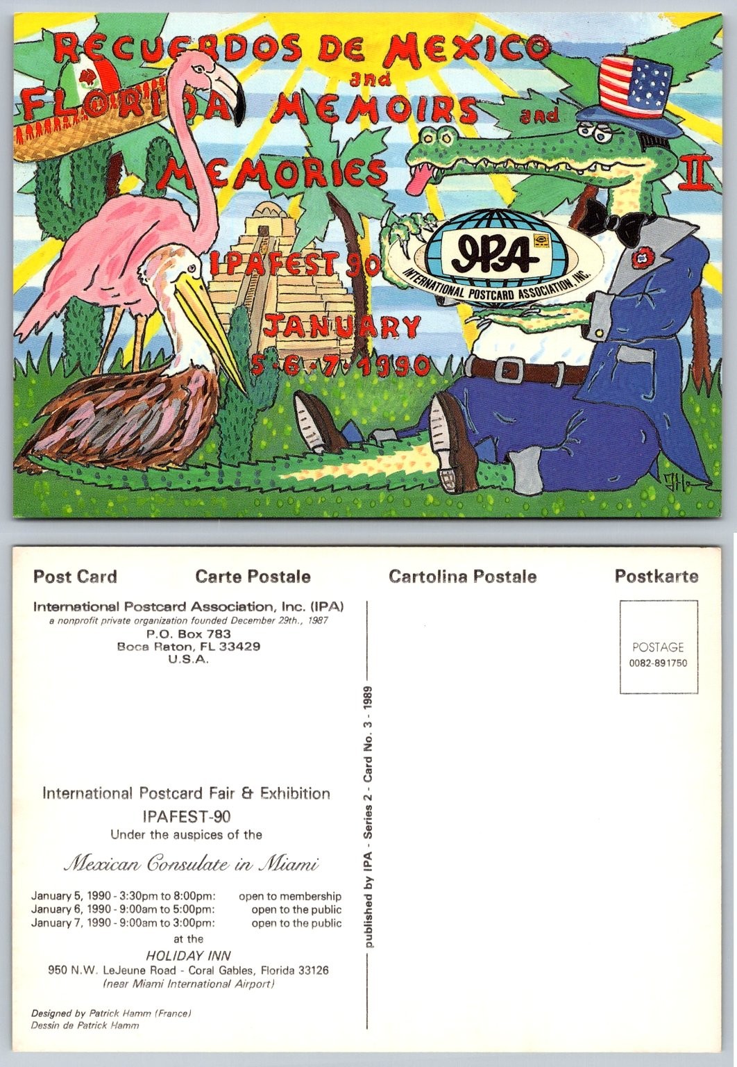 IPAFEST 90 Florida & Mexico Postcard Fair Miami Cartoon Art 1989 Hamm
