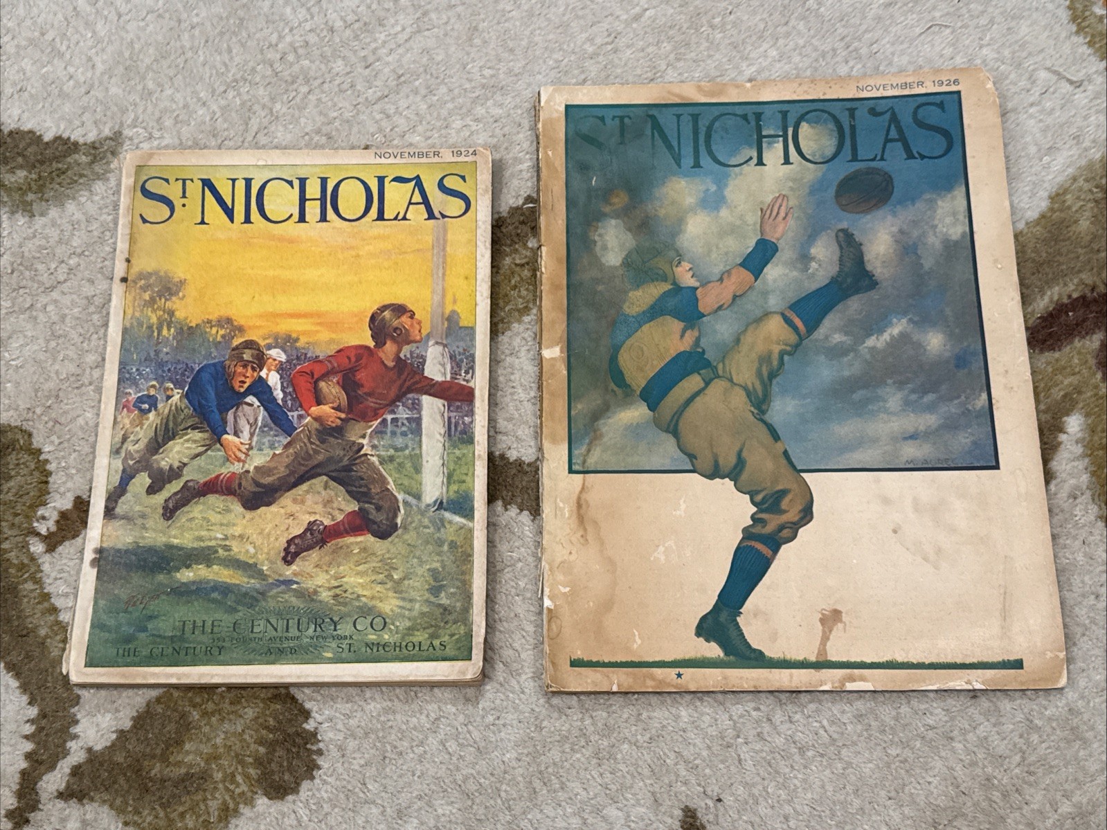 ST NICHOLAS MAGAZINE Antique November 1924 1926 20s FOOTBALL  Cover Illustration