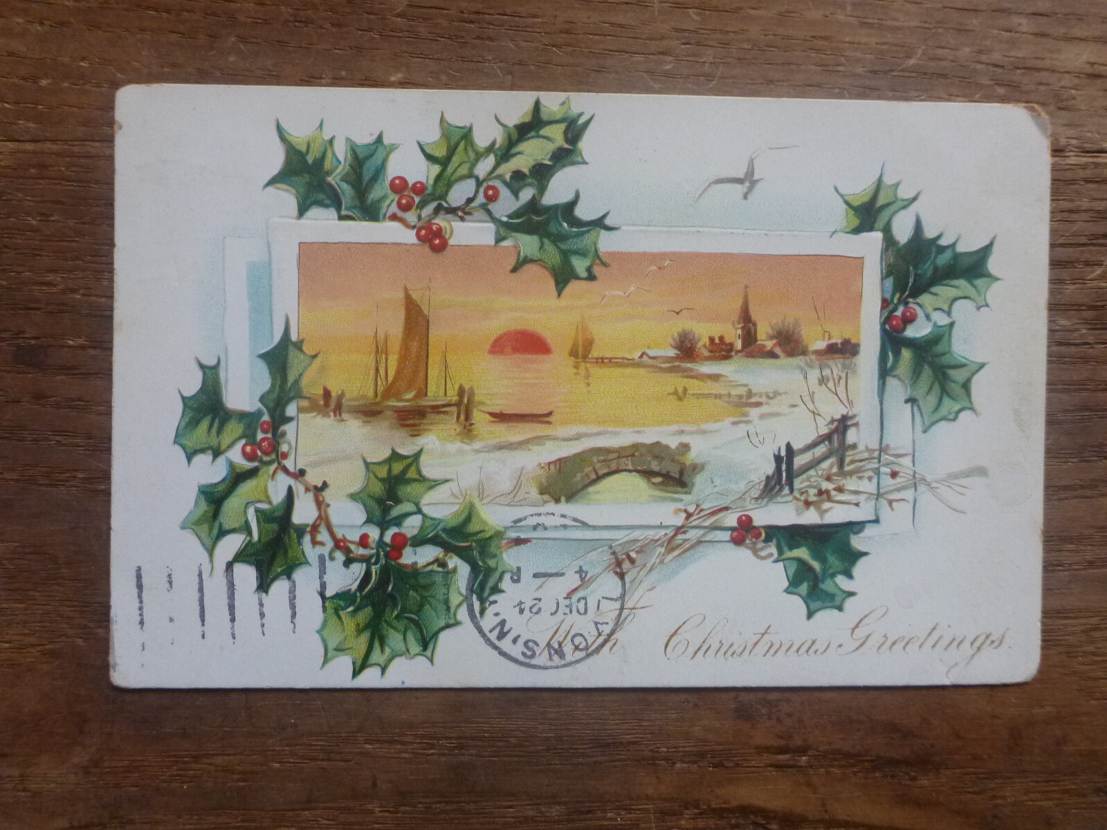 1907 CHRISTMAS GREETINGS \'TUCK\' EMBOSSED POSTCARD P/M BUFFALO, NY