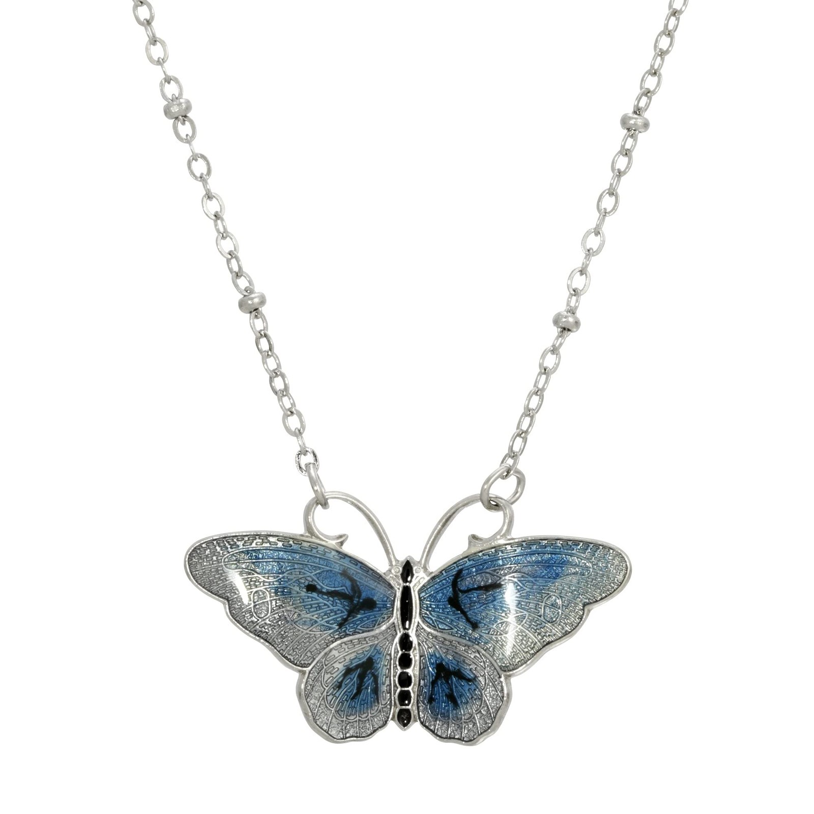 1928 Jewelry Butterfly's Dance Blue Enamel Necklace 16