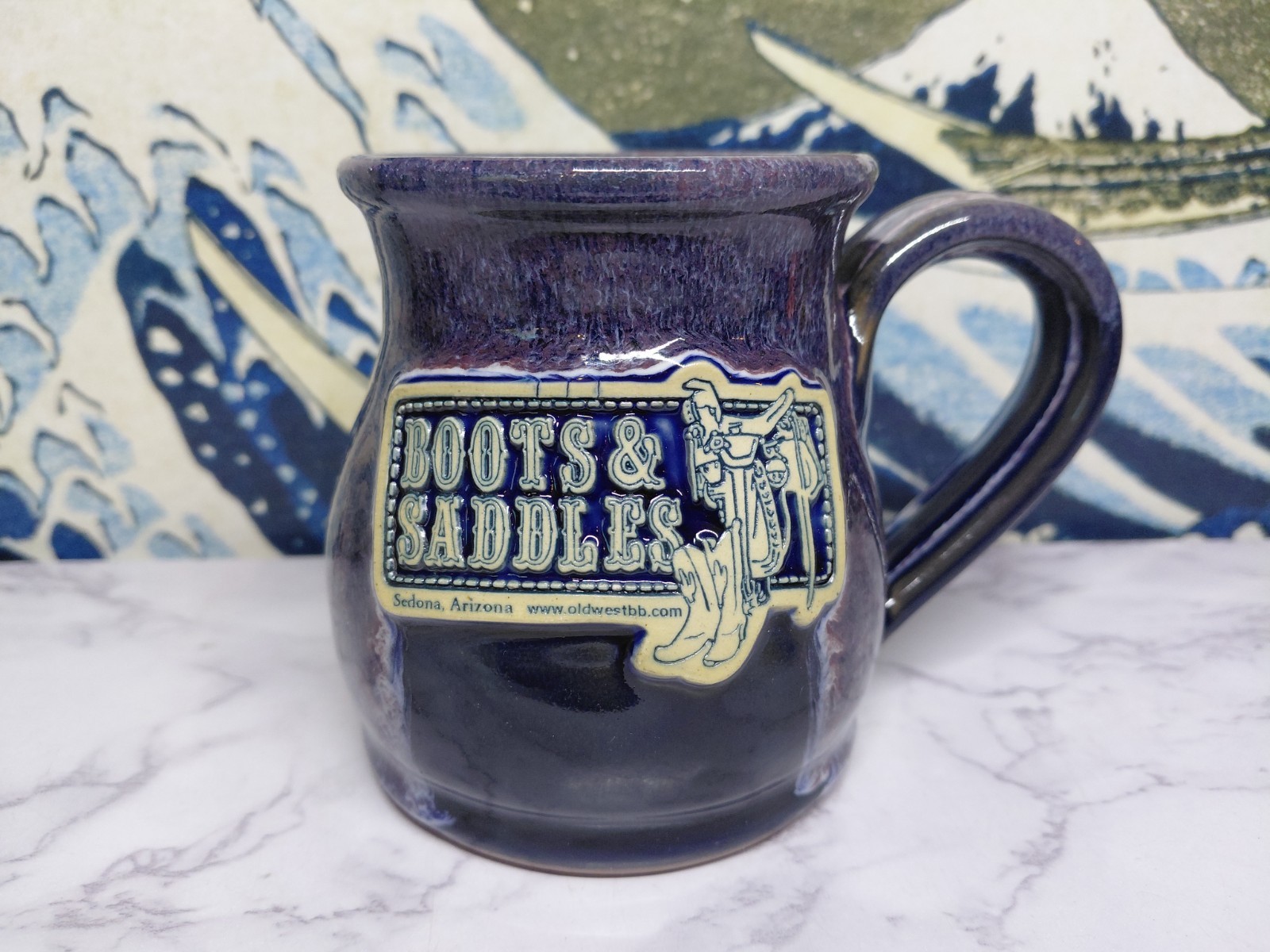 New Deneen Pottery Boots & Saddles Arizona Mug Purple Handthrown USA Coffee Cup