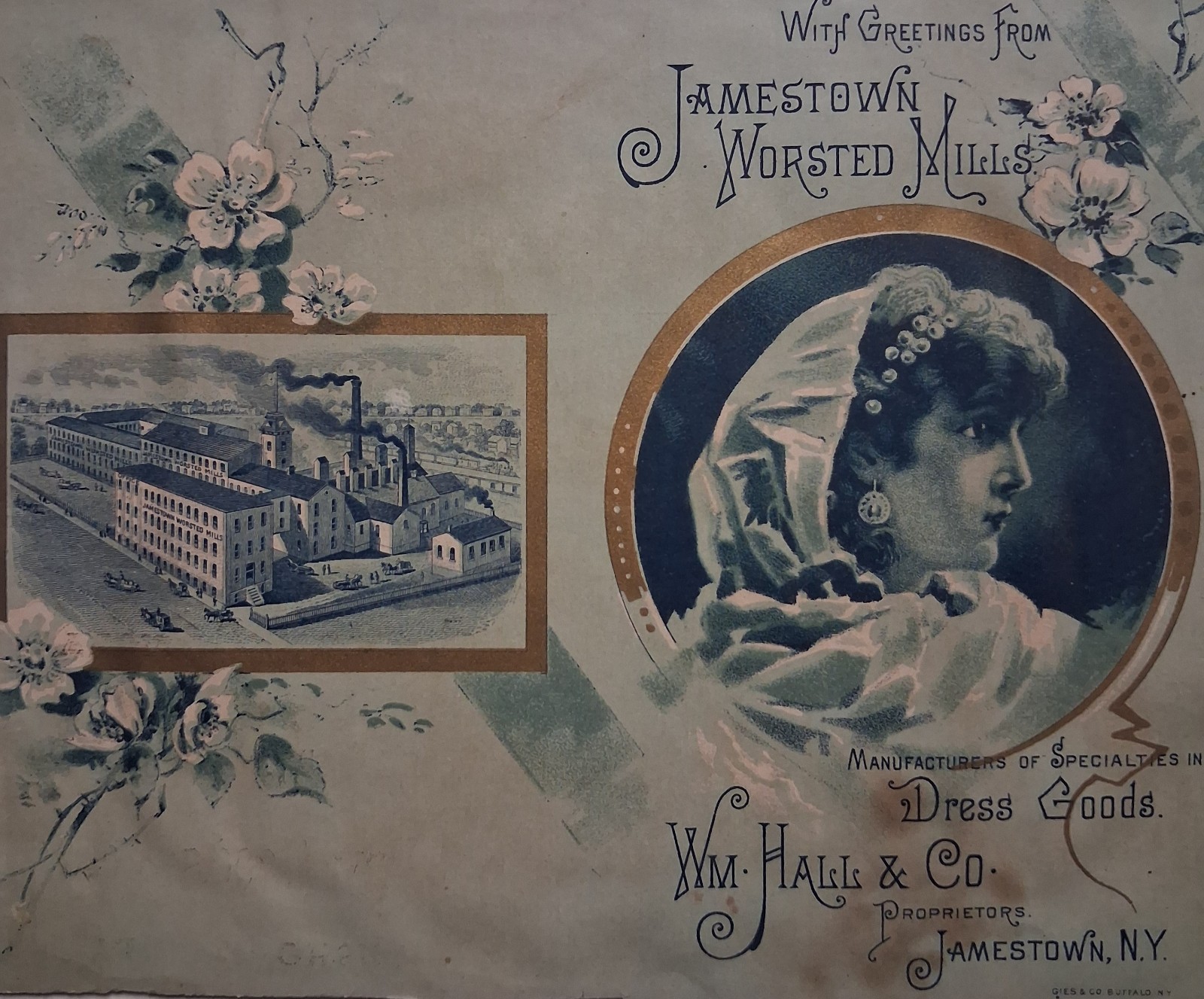 1880s-90s JAMESTOWN New York WORSTED MILLS Victorian card