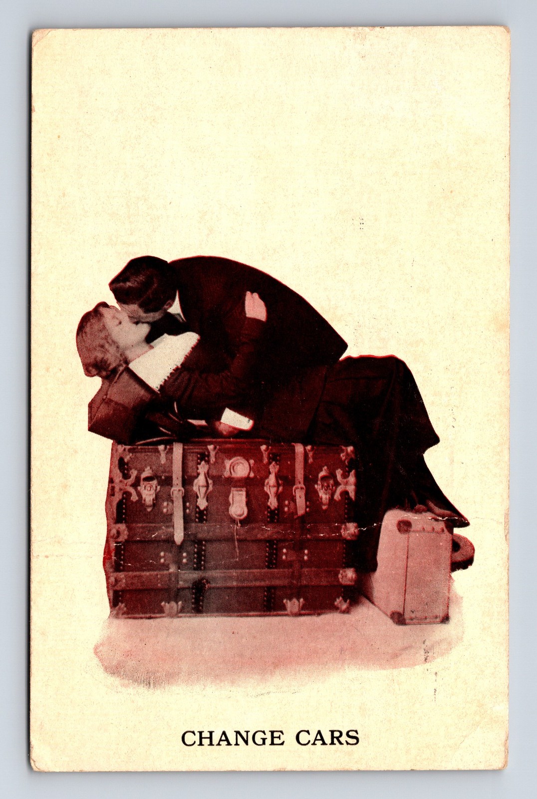 c1913 Steamy Change Cars Romantic Kiss Portland Maine ME Postcard