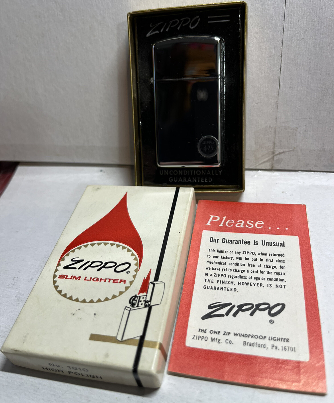 1967 old Zippo Lighter High Polish Chrome mint in box w price tag un-fired #1610