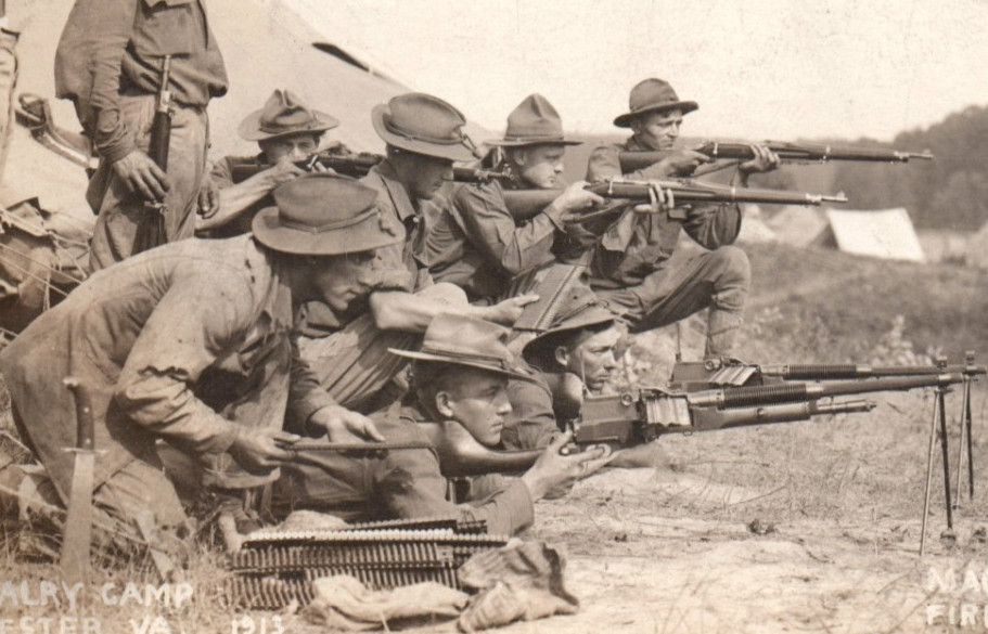 WWI Army Cavalry Soldier Bolo Knife Machine Gun Rifle RPPC Real Photo Postcard