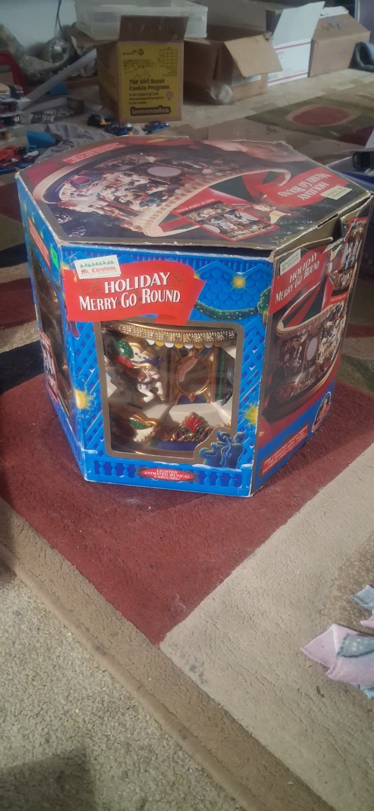 Vtg 1994 Mr Christmas Merry Go Round Animated Carousel 21 Songs 6 Horsesopen box