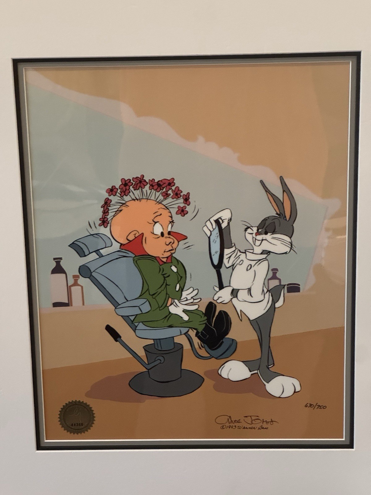 Chuck Jones Signed Bugs Bunny Elmer Fudd Limited Edition Hand Painted Cel Rare