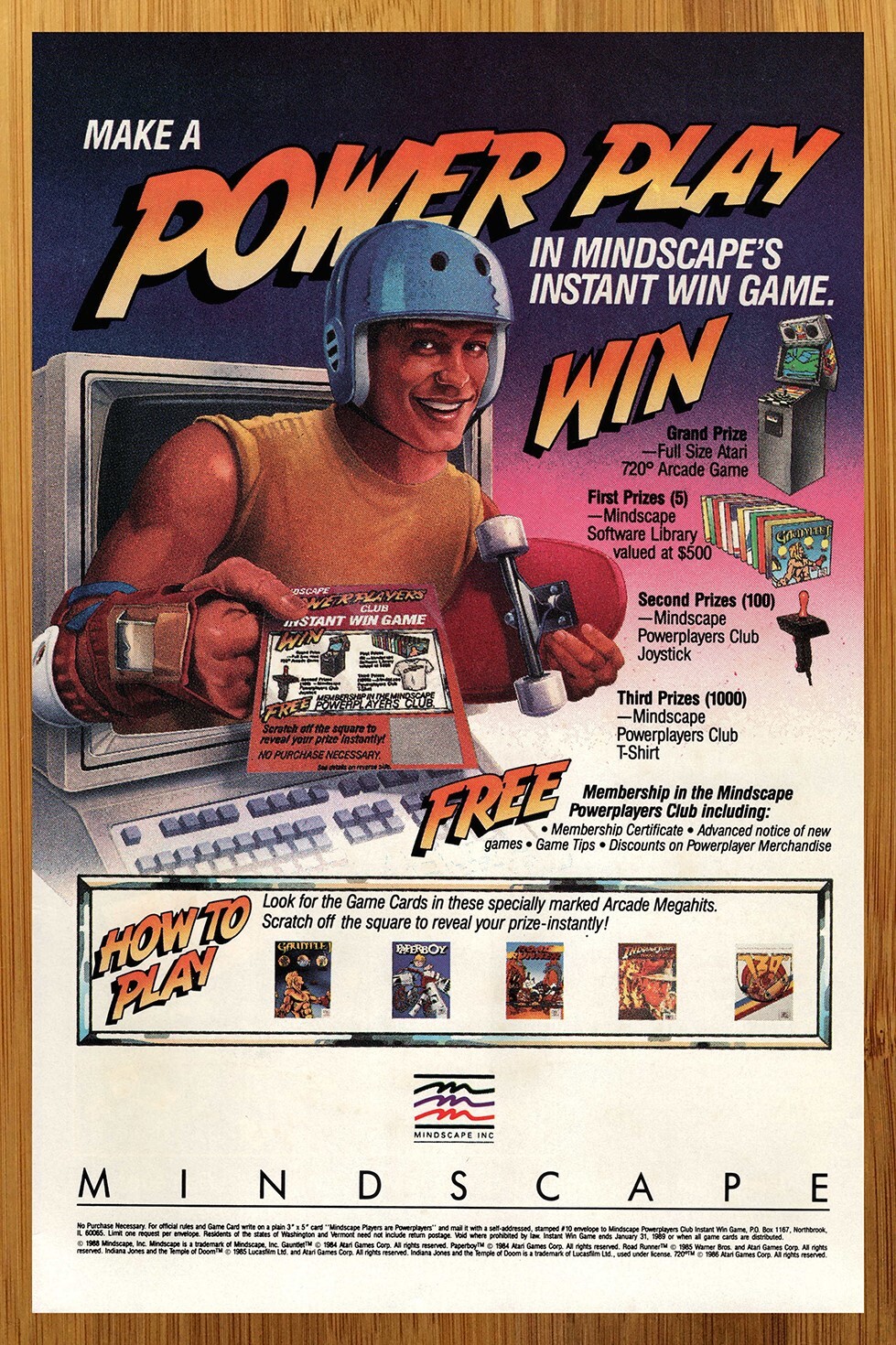 1988 Mindscape Powerplayers Club Vintage Print Ad/Poster Video Game Wall Art 80s