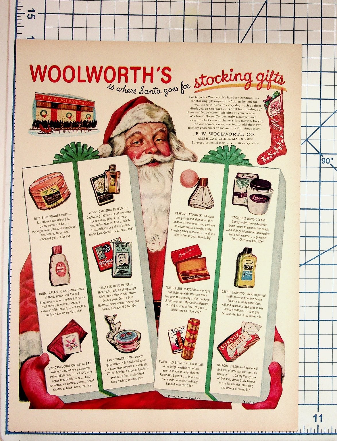 1947 Woolworth's Christmas Santa Stocking Gifts Vintage Magazine Ad Ephemera