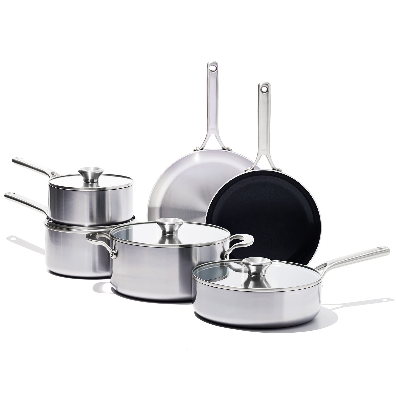 OXO Mira 10-Piece Tri-Ply Stainless Steel Cookware Set with Nonstick Frying Pan