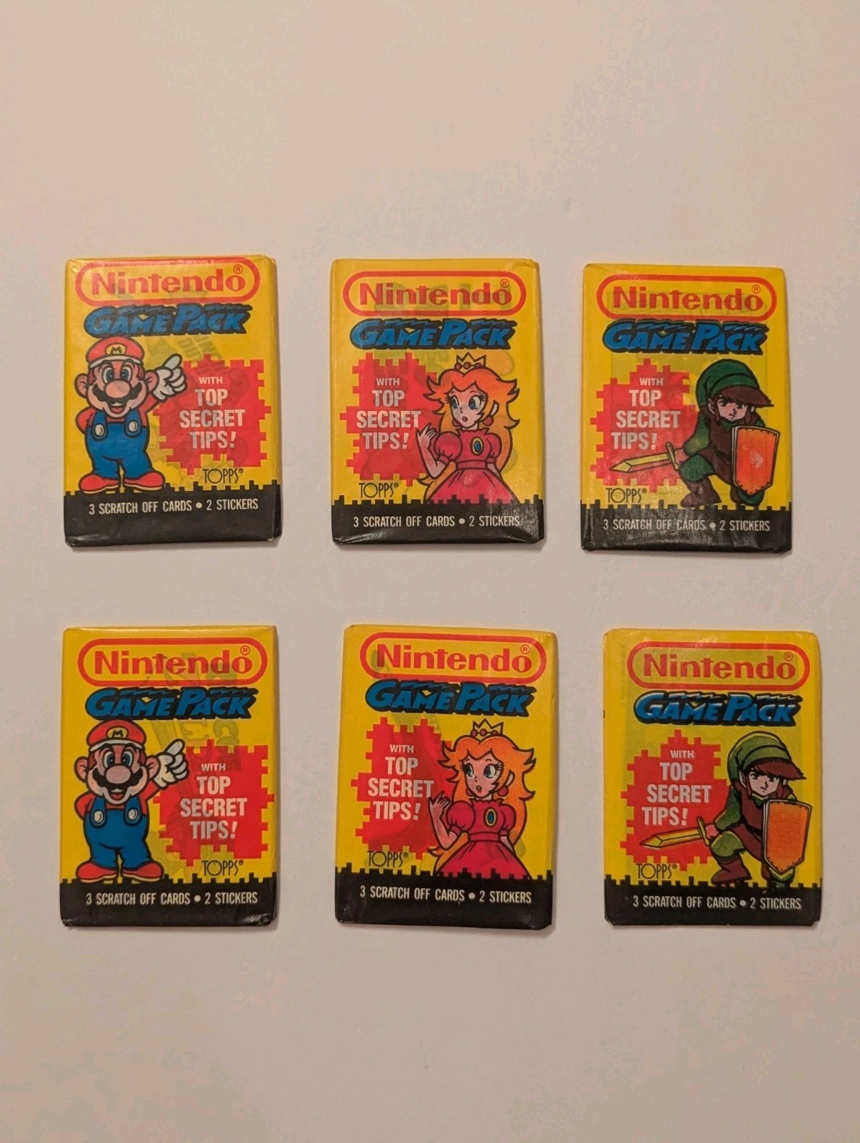 1989 Nintendo Game Pack Cards & Stickers-6 Packs Unopened-2 Of Each Character