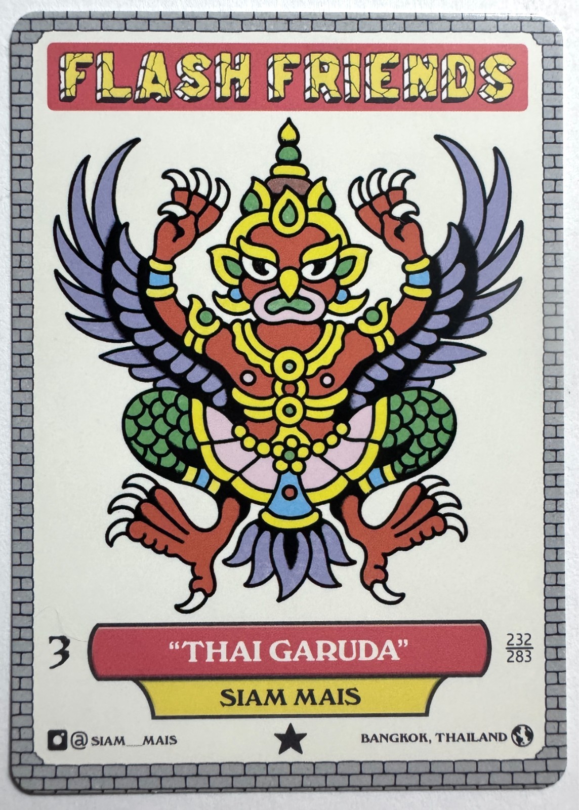 Flash Friends Series 3 Tattoo Trading Card SIAM MAIS THAI GARUDA #232 BANGKOK