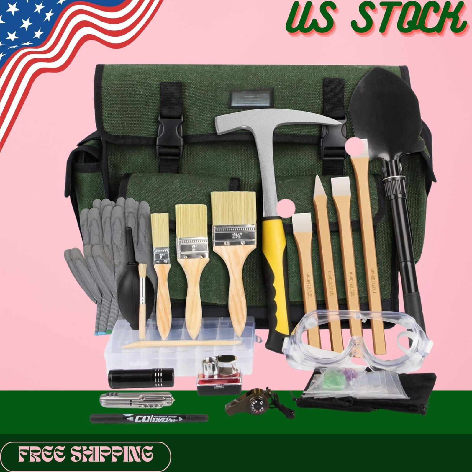 NEW 26PC Geology Rock Pick Hammer Kit Rock Hounding Equipment