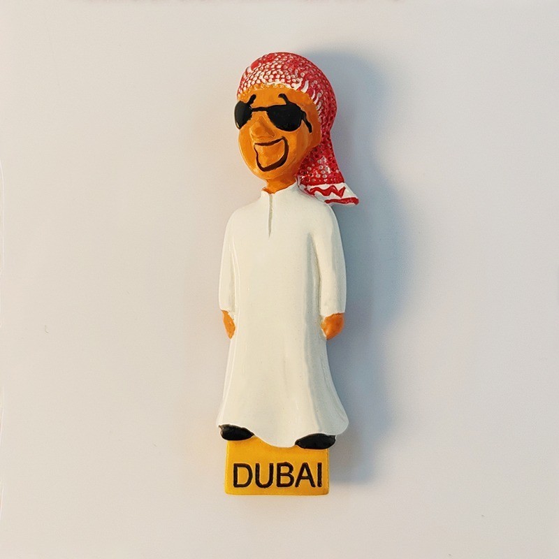 Dubai White-clad tycoon Tourist Travel Souvenir 3D Resin Fridge Magnet Craft