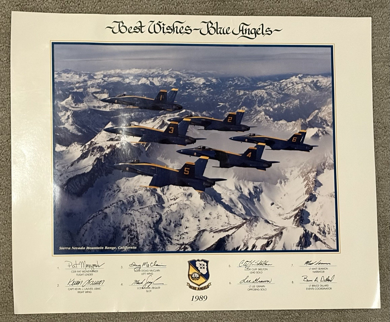 1989 Blue Angels Signed Poster Sierra Nevada Best Wishes Print