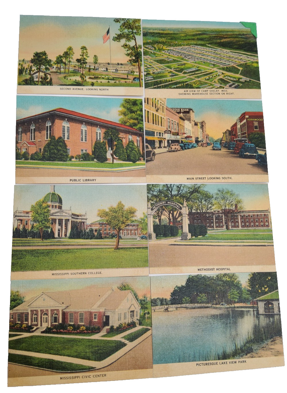 Vintage Hattiesburg Mississippi Postcards Camp Shelby Main Street Lot of 8 Cards