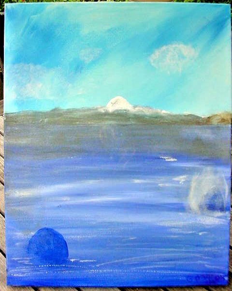 Chintamani orbs rising from Lake Manasarovar Mt. Kailash Buddhism art painting O