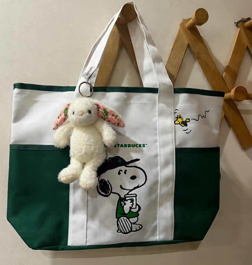 Starbucks x Snoopy Large-Capacity Tote Bag + Jellycat Blossom Pink Bunny - Set 2