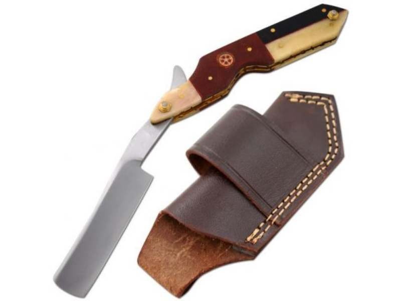 Old Ram Handmade Straight D2 Steel Razor with Wood & Bone Handle + Sheath