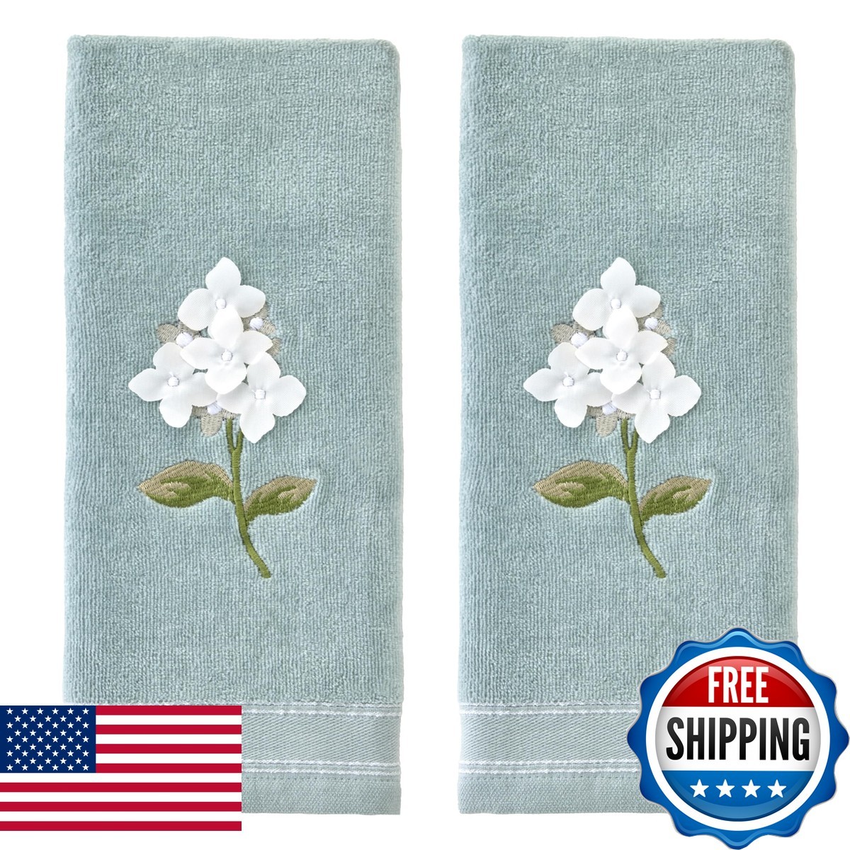SKL Home Farm Hydrangea Hand Towel Set-2pc, Embroidered, Seafoam