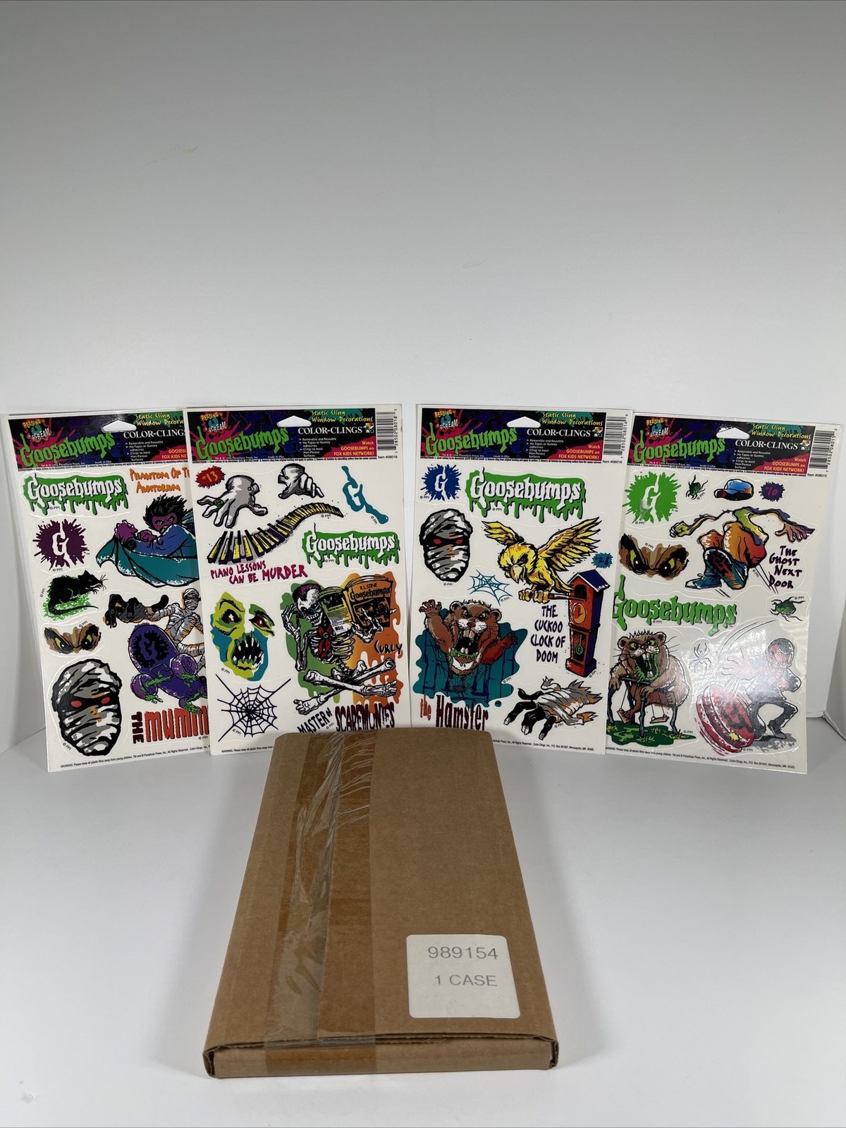 Vintage 1996 Goosebumps Window Clings Case Of 24 RL Stine Halloween NOS 4 Styles