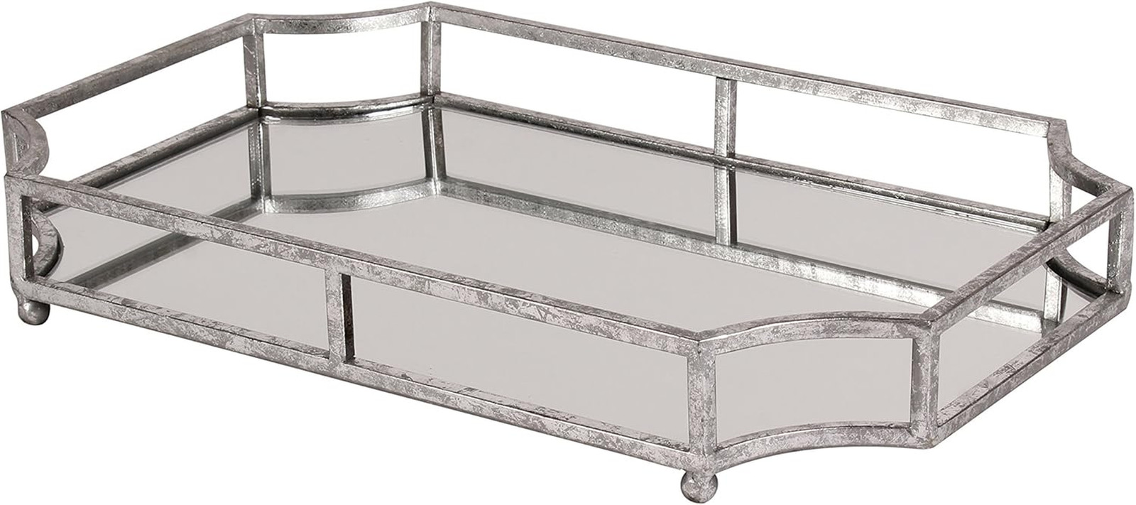 Elegant Silver Scalloped Mirrored Decorative Tray by Ciel