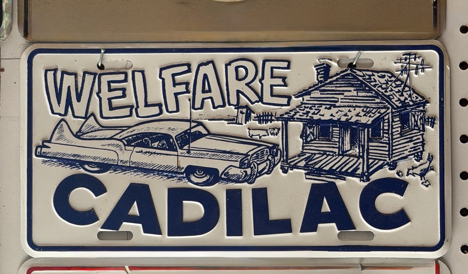 VTG 1970s Welfare Cadillac Booster License Plate Tag Garage Man Cave Decor Sign