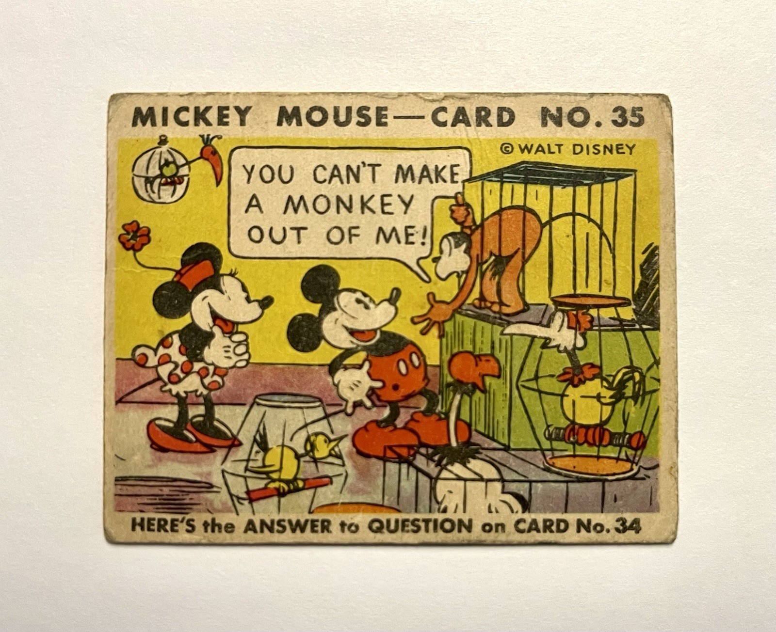 1935 Mickey Mouse Gum Card R89 TYPE 2 - #35 - RARE - Can’t Make A Monkey Out…