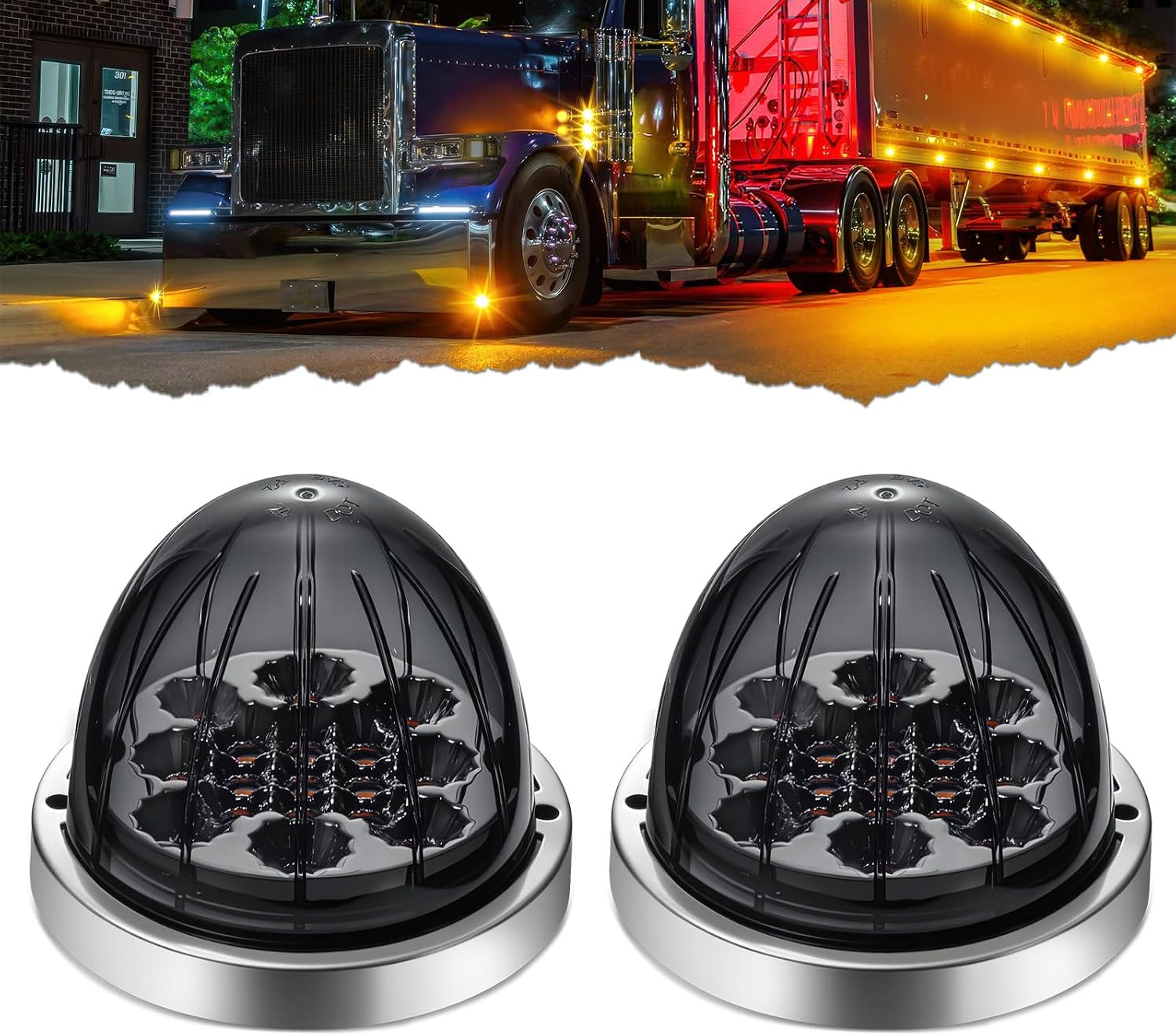 Smoked Watermelon LED Lights 2 Pack Amber Turn Signal Marker Lights Semi Trucks