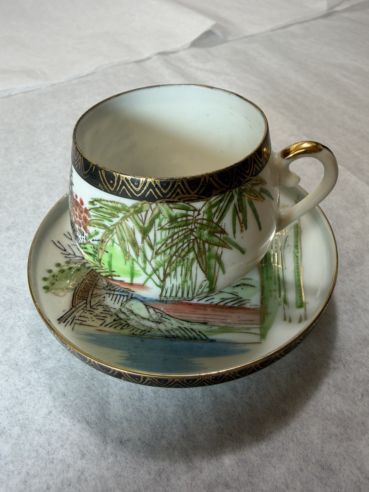 Japanese Vintage Kutani Design Teacup and Saucer Set Made in Japan